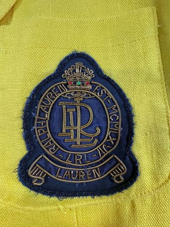 Lauren Ralph Lauren Women's Canary Yellow Crested Linen Blazer with Gold Buttons - Picture 7 of 14